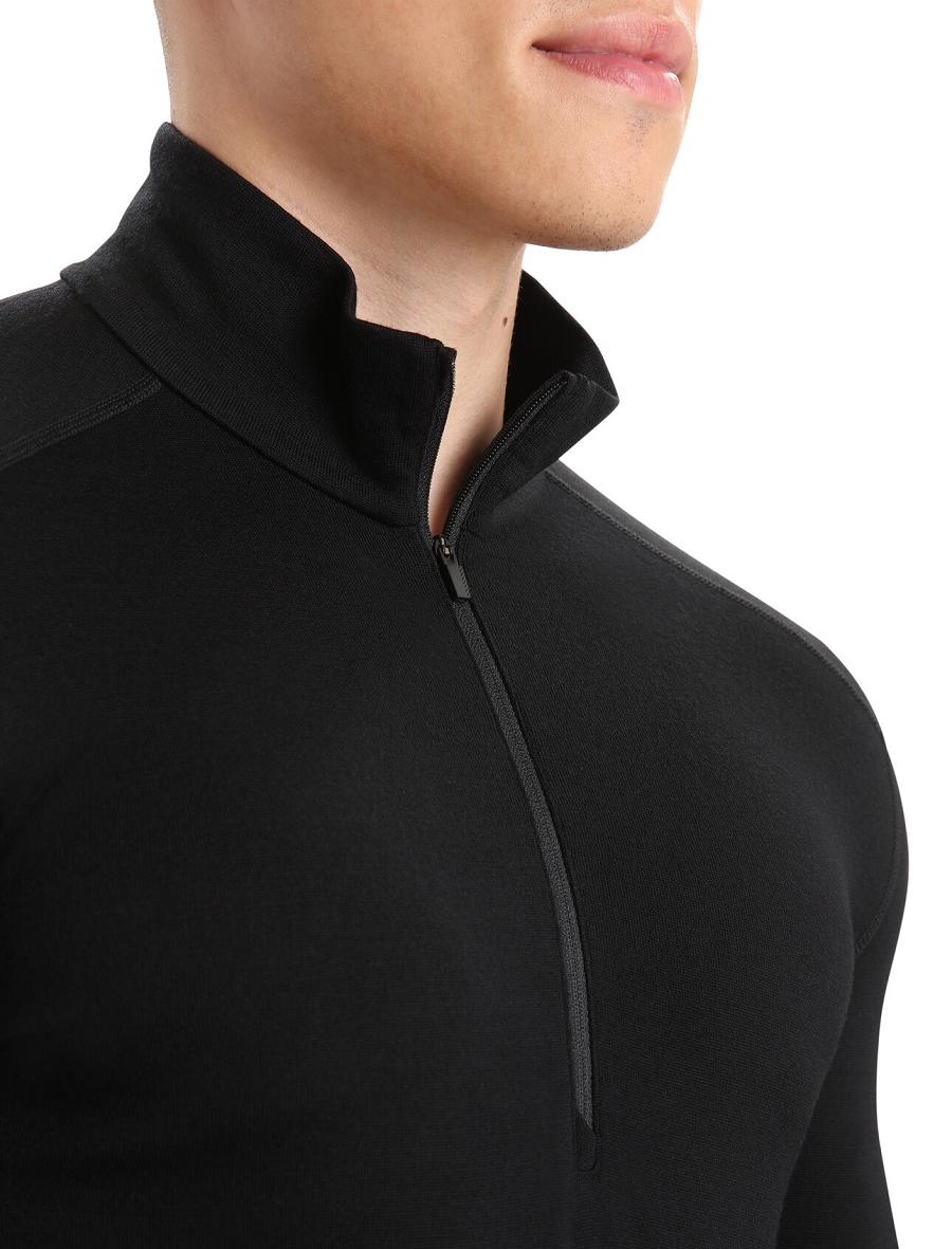 Men's Icebreaker Merino 260 Tech Long Sleeve Half Zip Thermal Top Base Layers Black | CA 1560HAPK